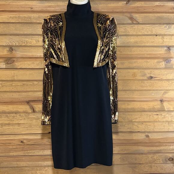 Bob Mackie Evening Bolero Dress Black Gold Beaded Vintage Size 4 1980’s - Picture 16 of 16
